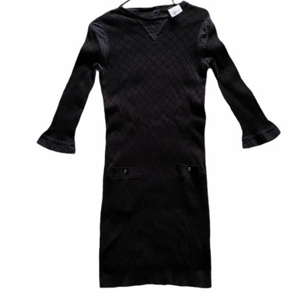 Classic Chanel Solid Black Ribbed Stretch Dress - image 1